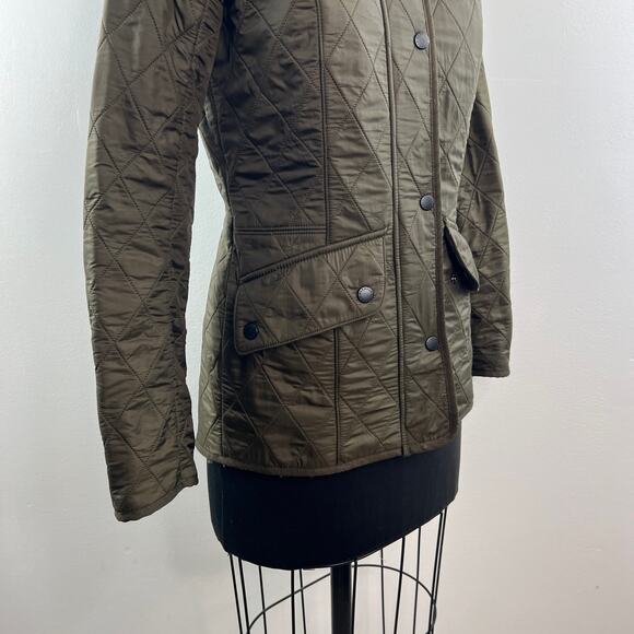 BARBOUR Cavalry Polarquilt Olive Green Jacket Quilted Snap Front Mock Neck Sz 4 - Picture 7 of 11